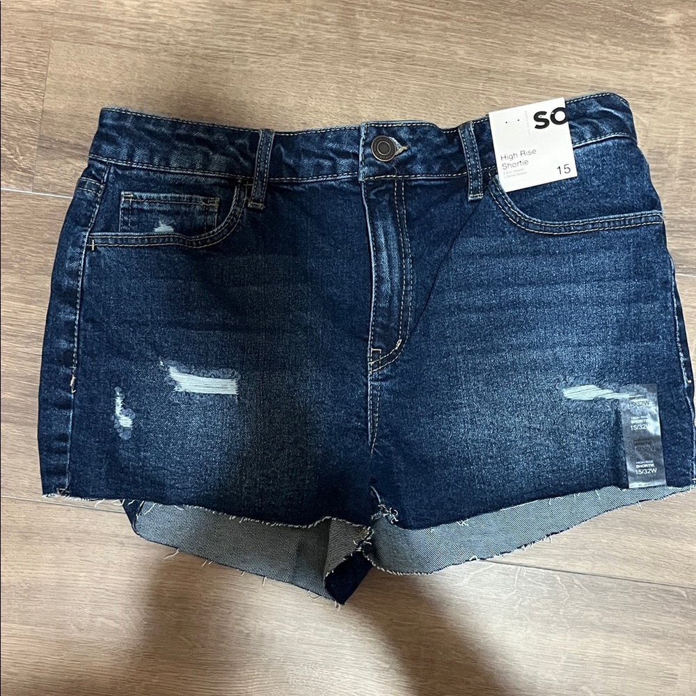 SO (Size: 15/32W) Women's Dark Blue Denim Shorts